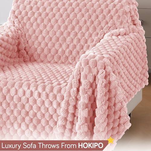 Image of HOKIPO Luxury Premium Rabbit Wool Plush Sofa Throw, Fluffy Sofa Cover for 1 Seater Sofa, 180(D) x 190(L) cm, 'BunnySoft Series' Flamingo Pink (AR-5073-PNK)
