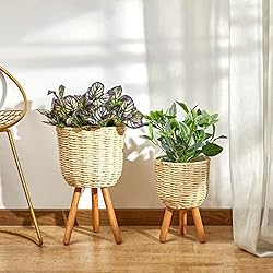 Maceteros Con Patas Dorados Paco Home Maceta Sobretiesto Grande Jardinera Interior Tiesto Juego Cesto Lámina Madera Flores Trenzadas, Farbe_MuVa:Crema, Establece:2pcs Set/Diseño 3