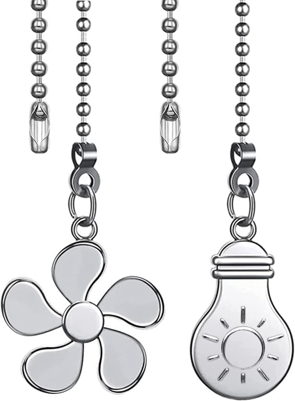 Ceiling Fan Pull Chain Extension, 12 Inches Decorative Fan Pull Chain Pendant Set, Beaded Ball Fan Pull Chain Extender Ornament with Connector, (Nickel)
