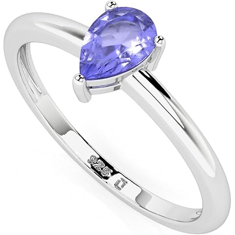 LUSTRE AND LIGHT Natural Tanzanite Stackable Ring for Women, Girls in Sterling Silver, December Birthstone Jewelry Gifts for Her (Round, Oval, Pear)