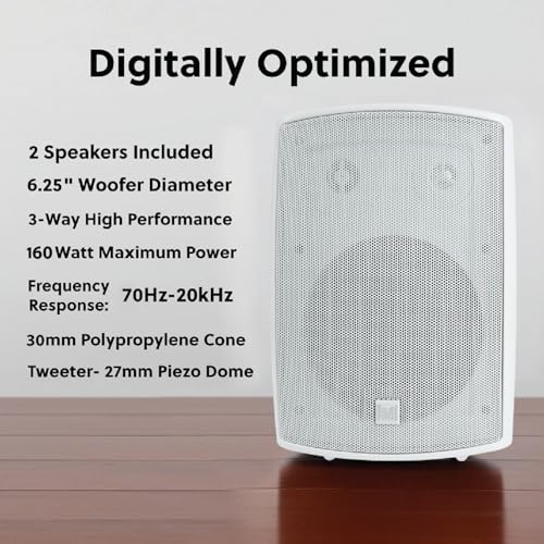Dual Electronics LU63PW 6.5" 3-Way High Performance Outdoor Indoor Wired Speakers | Effortless Set Up | Home, Pool, Patio, Garage Use | Weather Resistant | Expansive Stereo Sound Coverage | White - Thumbnail 2