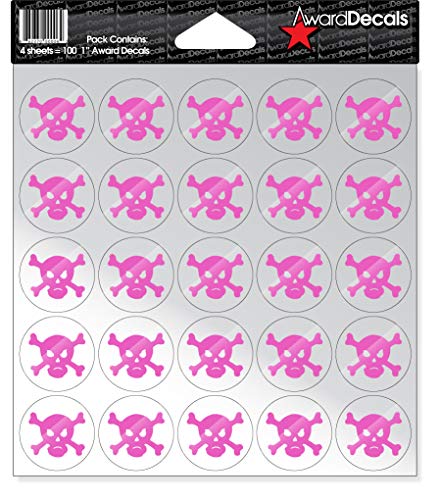 Image of Award Decals Skull and Crossbone (100 Stickers) (Pink on Clear)
