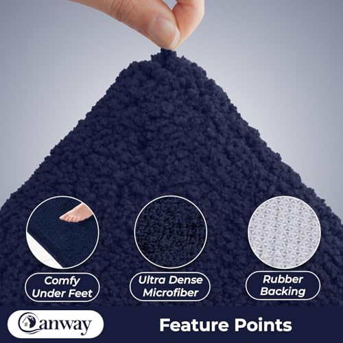 Image of CANWAY 1100 GSM |Pack of 2| 50x35 Cm Premium Microfiber Floor Mat | Ultra Soft & Super Absorbent | Anti-Slip Backing | Quick Dry Bath, Bathroom & Kitchen Mat|Navy-Blue