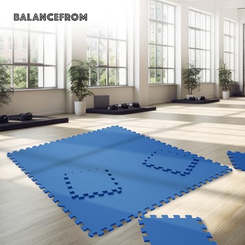 Image of BalanceFrom 6 Piece Foam Floor Mat Puzzle Tiles, 3 /4 inch Thick, 24 Sq Ft, Blue | Tiles for Home Gym, Mat for Home Workout Equipment, Floor Padding for Kids, Blue, 24 in x 24 in x 3 /4 in, 24 Sq Ft - 6 Tiles