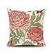 Lieson Housse de Coussin 50x50, Housse Coussin Decoration Chambre Rose Vert Beige Coussin Moderne de Salon Fleurs, Lin