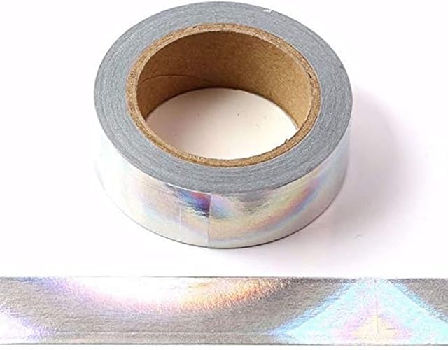 Solid Foil Washi Tape Decorative Self Adhesive Masking Tape 15mm x 10 Meters (Silver Holographic)