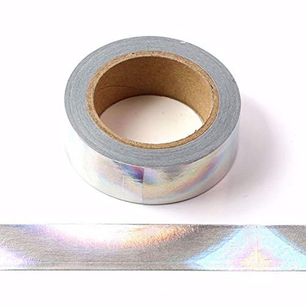Syntego Silver Holographic Solid Foil Washi Tape Decorative Self Adhesive Masking Tape 15Mm X 10 Meters (Silver Holographic)