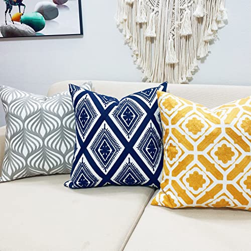 Slow Cow Embroidery Cushion Cover Decorative Throw Pillow Cover Geometric Invisible Zipper Pillow Cover For Living Room, 18X18 Inch, Navy Blue #TOP4