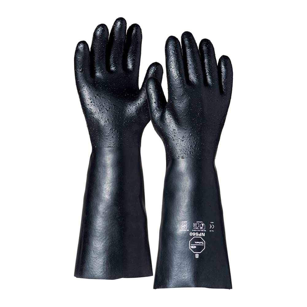 DuPont Tychem NP560 - Guantes de protección química con revestimiento de neopreno, 55-mil (1,39 mm), categoría III, color negro, talla 8/S, caja de 72 pares