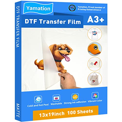 Yamation DTF Transfer Film: 13x19 Inch 100 Sheets Premium Double-Sided Matte Finish PET Transfer Paper Direct to Film Transfer Paper for T-Shirt