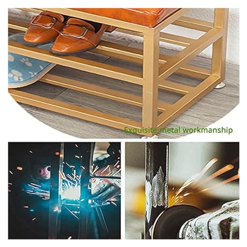 Banc de rangement pour chaussures en lin et métal doré 120cm