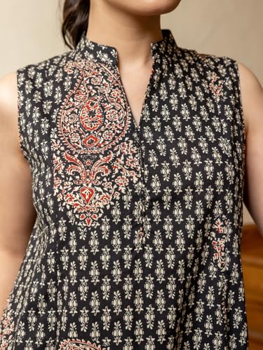 Image of FIORRA Women's Black Printed Cotton Co-ord Set