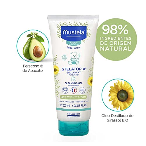 Mustela Stelatopia Gel Lavante 200ml - Sabonete Líquido Infantil sem Fragrância para Peles Atópicas