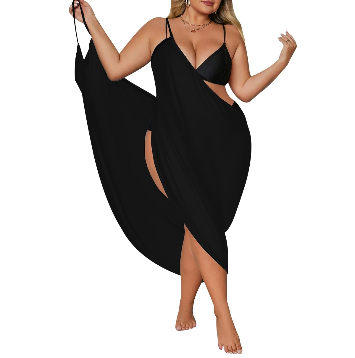 Stroje kąpielowe damskie, sarongi damskie plus size okrycie przeciwsłoneczne tropikalna sukienka sukienka plus size pasek spaghetti bez pleców długie okrycie