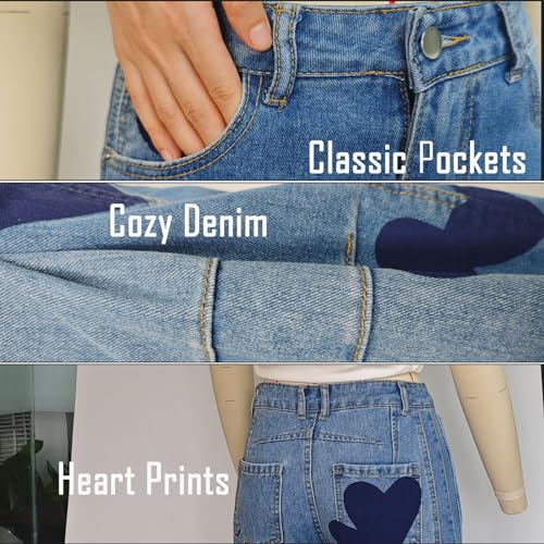 Barrel Jeans for Women Mid Rise Heart Printed Denim Ankle Pants Vintage Baggy Boyfriend Jeans4