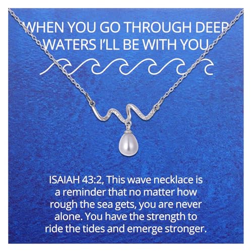 Ralukiia When You Go Through Deep Waters I Will Be With You Isaiah 43:2 Wave Necklace, Christian Encouragement Gift, Bible Verse Gifts, Sympathy Gift, Miscarriage Gifts for Her