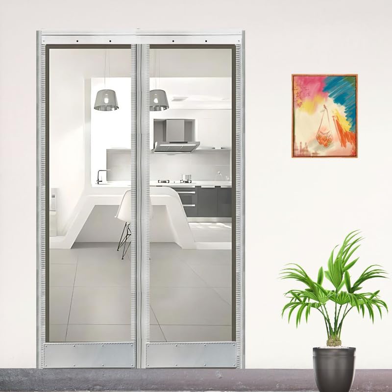 Image of Qlarity Covers 2mm Thick PVC Insulated Magnetic AC Door Curtain | 32 Inch Wide Aluminium Alloy Track X 8Ft Long | 2 Strips,16 Inches Wide | for Home, Office, Balcony, Bedroom (Transparent)