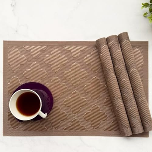 Image of Livmodern Premium PVC Dining Table Mats for 4 Seater| Woven PVC Placemats | Heat Resistant & Anti Skid Table Mats| Wipeable & Washable Set of 4 - Bronze Clover