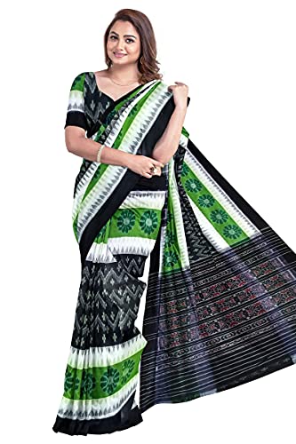 Image of Odisha Sambalpuri Handloom Ikat Women's Cotton Saree, Odisha Handloom Handmade Pure Cotton Khandua Saree, Ikkat Orissa Traditional Handloom Saree Without Blouse