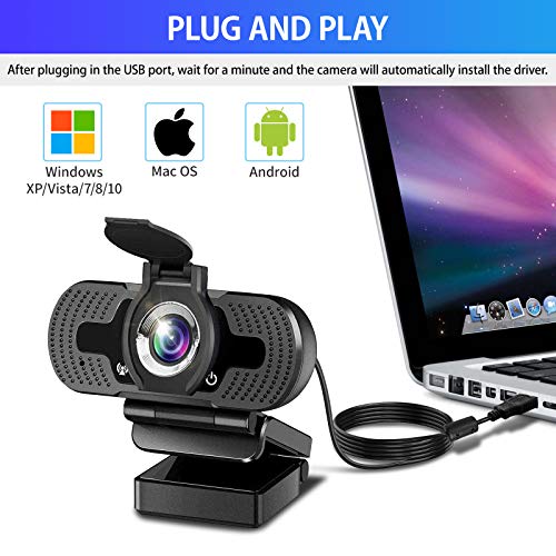 TAKRINK Webcam mit Mikrofon Full HD 1080p Webcam mit Abdeckung und Stativ Streaming Web-Kamera für PC YouTube Skype Videoanrufe Online-Unterricht Lernen Konferenz Spielen – Bild 8