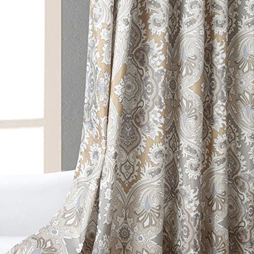 Bestripes Fabric Shower Curtain, Beige And Grey Printed Boho Paisley Damask Pattern Shower Curtains For Bathroom, Waterproof Bathroom Curtains, 72" W X 72" H #TOP4