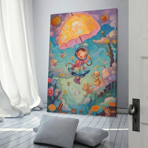 Art mural pour décoration de salon avec la peinture enfant avec parapluie 30x45