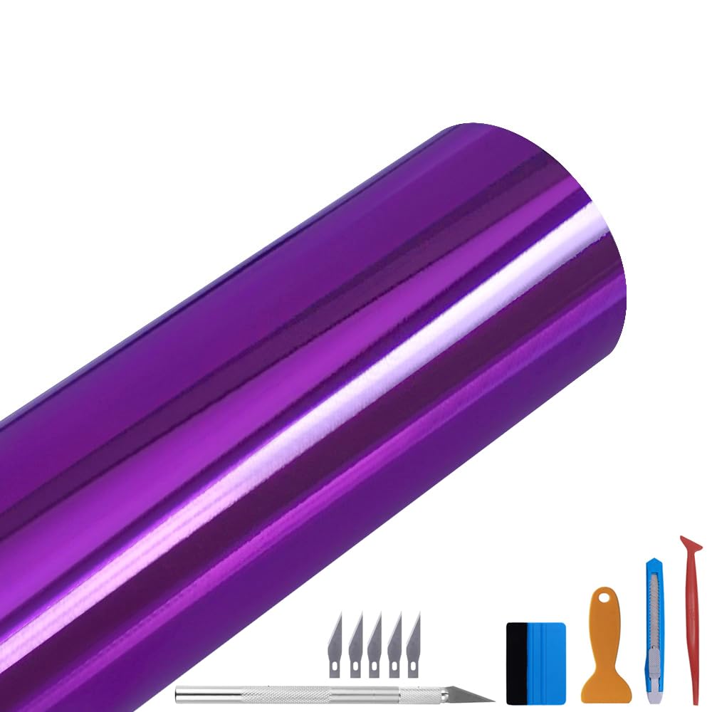 LZLRUN Chrome Mirror Purple Car Vinyl Wrap Self Adhesive Film 1ft x 10ft