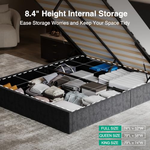 Image of Novilla Queen Lift Up Storage Bed Frame /Charging Station /LED Light, Black