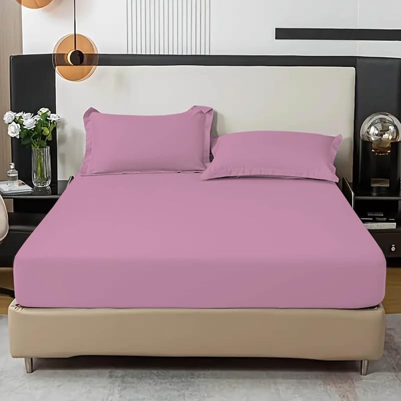 Fit Even Bedding Fitted Sheet - Deep Pocket 25cm, Easy Care, Percale, Soft Brushed Polycotton Fabric, Shrinkage and Fade Resistant (King, Pink)