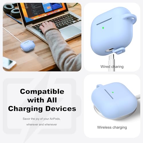 Image of R-fun Compatible with AirPods 3 Case Cover, Silicone Protective Accessories Skin with Keychain Compatible with Apple AirPod 3rd Generation 2021 for Women Men Girls Boys,Front LED Visible,Sky Blue