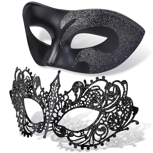 SIQUK 2 Stück Venezianische Maske Paar Maskerade Mask Venezianischen Maske Kostüm Masken für Damen Herren Halloween Karneval Party