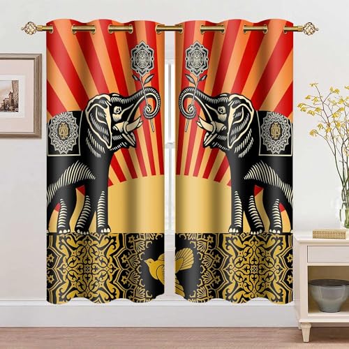 MIZSYE African Elephant Blackout Curtains African Wildlife Hippie Elephant Sunset