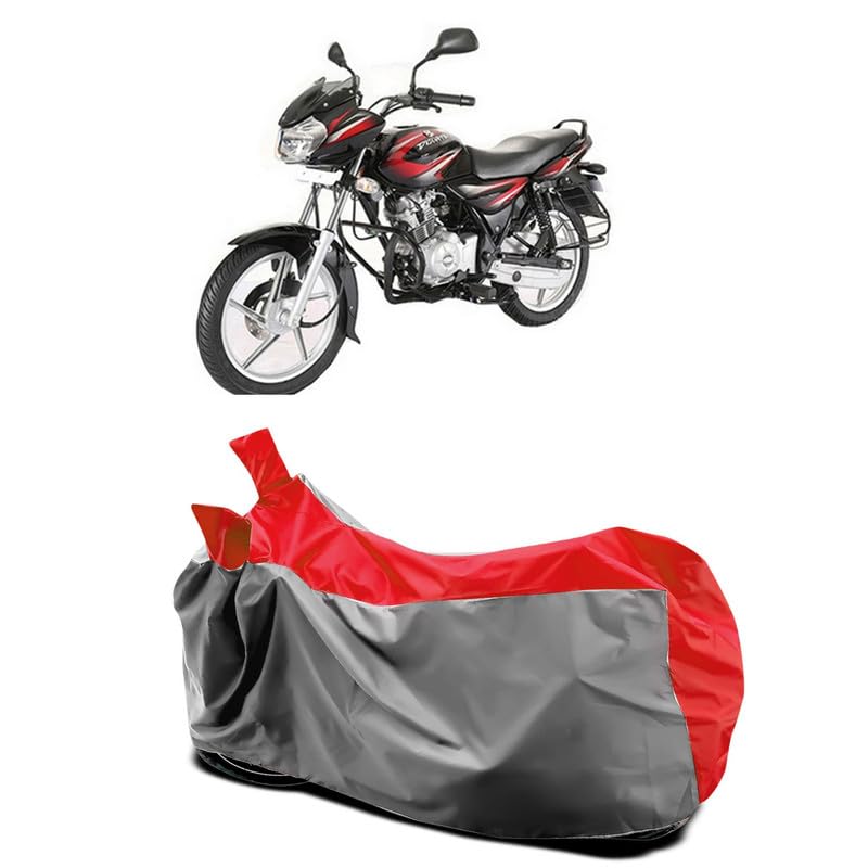 Image of DUFFEL-Two Wheeler Bike Body Cover Compatible for Bajaj Discover 125 Heat Protectio /UV-Rays /Birds Dropping /DustProof /Waterproof All Variants [Gray Red]