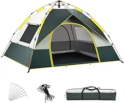 Barraca de camping Dome para 3-4 pessoas Barraca de instalação rápida ao ar livre à prova de vento e à prova de chuva Abrigo de proteção ultravioleta com 2 portas e 2 janelas para acampamento ao ar