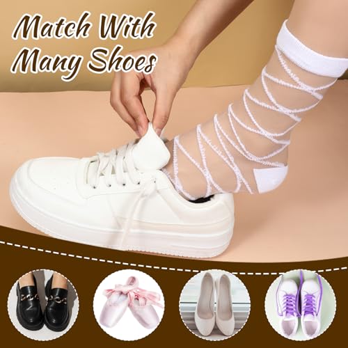 4 Pairs Sheer Socks Women, Summer Checkered Dot Striped Plaid Ankle Sheer Socks, No-Pilling Silk Breathable Transparent See-Through Sockings4