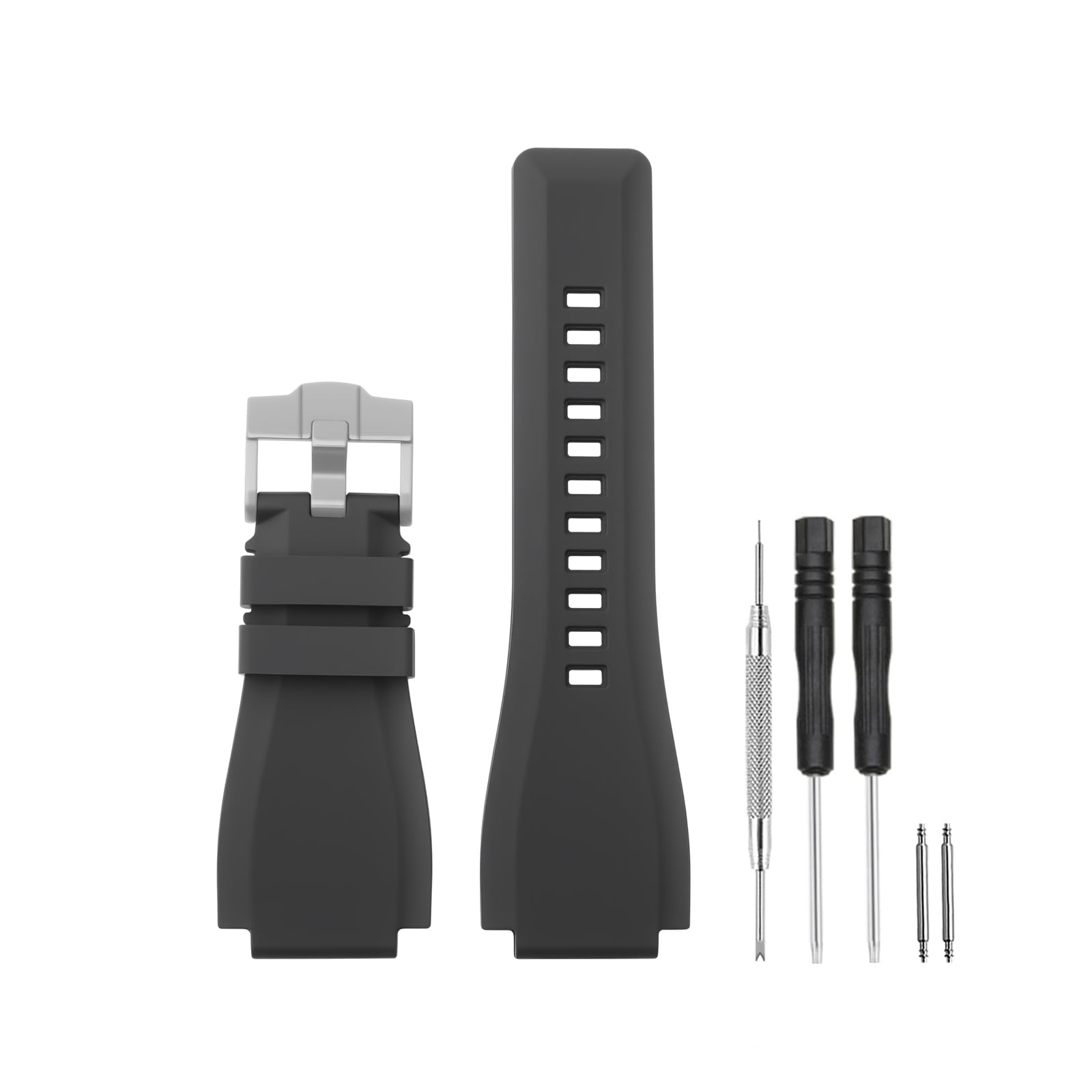 HANYTON Compatible with Bell & Ross Watch Bands, 24mm Soft Rubber Silicone Replacement Wrist Strap for Bell Ross Watch Series BR01 BR03, Black