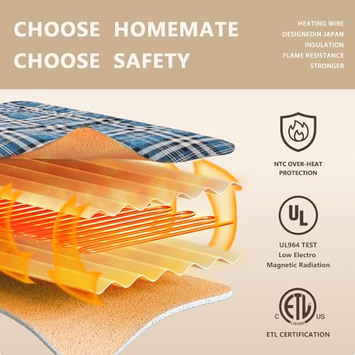 Homemate Electric Blanket Heated Queen Size - 84“x90“ Ultra Soft Cozy Flannel Heating Blanket with 10 Fast Heat Levels 8 Hours Auto Off Over-Heated Protection ETL Certification Keep Warm in Home