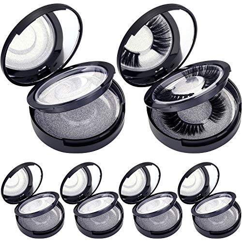 6 Pieces Double Layer Eyelash Packaging Circle Box Eyelash Storage Box Case Lash Boxes Empty Lash Case with Mirror and Tray for Women Girls, Matte Black