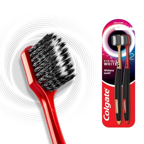 Colgate Visible White O2 Manual Toothbrush for Adults- 2 Pcs, Helps Prevent Bad Breath, Cavities, Enamel & Gum Problems.
