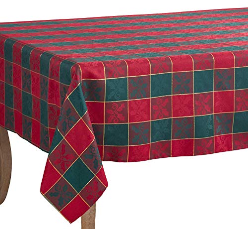 Fennco Styles Royal de NoÃ«l Collection Classic Plaid Jacquard 70 x 70 Inch Table Cloth â€“ Red Green Tablecloth for Christmas Banquets, Family Gathering, Special Events and Home DÃ©cor