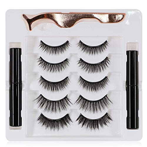 Magnetic Eyeliner and Lashes Kit, Magnetic Eyelashes with Eyeliner, 5 Pairs False Lashes Easy to Use- No Glue Needed
