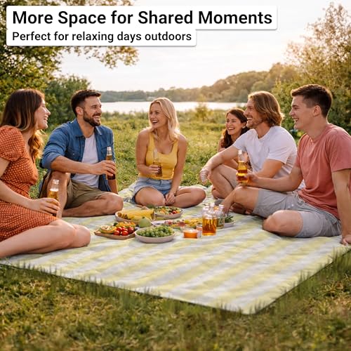 HOEL Koc piknikowy 200 x 200 cm, wodoszczelny + izolowany – mata plażowa wyściełana XXL – koc piknikowy – outdoorowy koc plażowy na piknik, kemping, plażę – koc piknikowy