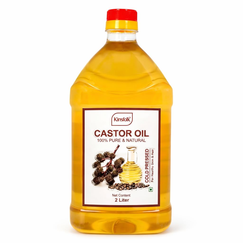 KINSFOLK Castor Oil for Hair Care and Scalp Massage | Cold Pressed Castor Oil | Multi Purpose for Hair Skin and Body Care | PET Bottle Packaging | 2 Litre