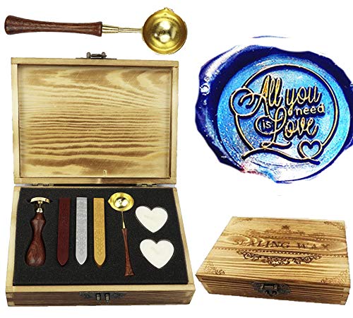 Kit cachet de cire en boîte bois noble avec cuillère de fonte