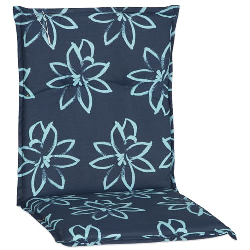 Beo Gartenstuhl-Auflagen Barcelona Niedriglehner 100 x 50 cm | Waschbare, UV-beständige Sitz-Kissen | Atmungsaktive Polster-Auflagen nach Öko-Tex Standard | Blaues Blumenmuster | Made in EU