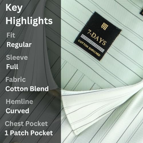 Image of 7-DAYS Men's Premium Striped Formal Shirt - Cotton Rich, Regular Fit, Full Sleeve, with Pocket, Wrinkle Resistant - Stylish Office & Everyday Wear.