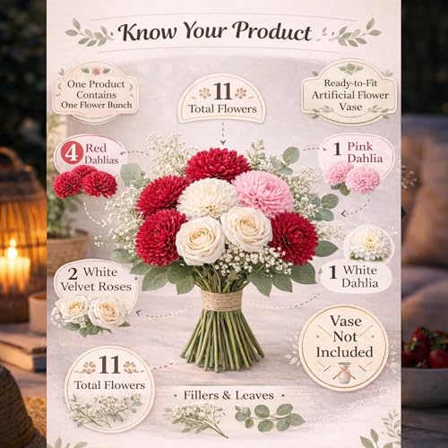 Image of Divyakosh Artificial Flowers for Home Decoration, Flora for Decor | Artificial Flowers for Vase (VASE NOT Included).Wedding Gifts Item Artificial Flowers Bunch for Vase |