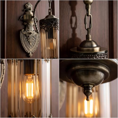 Image of Rustic Wall Sconce with Glass | Vintage Antique Wall Light Fixture E26 Mid Centry Lantern Bedside Sconces Wall for Living Room Bathroom Mirror