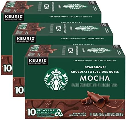 Starbucks Flavored Coffee K-Cup Pods, Mocha Flavored Coffee, Made without Artificial Flavors, Keurig Genuine K-Cup Pods, 10 CT K-Cups/Box (Pack of 3 Boxes)