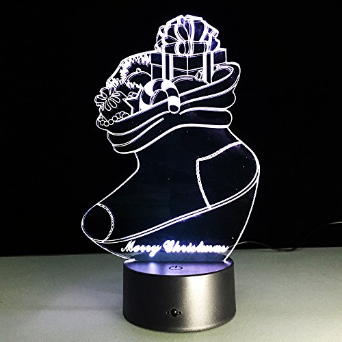 Preisvergleich Produktbild Weihnachtsgeschenk 3D Nachtlicht Weihnachtssocken Bunte Fernbedienung Touch Led Beleuchtung Kreative Nachttischlampe, Möbel Dekoration Kinder Geburtstagsgeschenk
